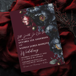 Red Mörk Moody Romantic Black Peony Gothic Bröllop Inbjudningar