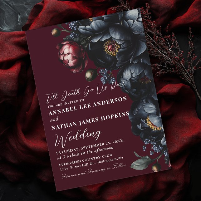 Red Mörk Moody Romantic Black Peony Gothic Bröllop Inbjudningar (Skapare uppladdad)