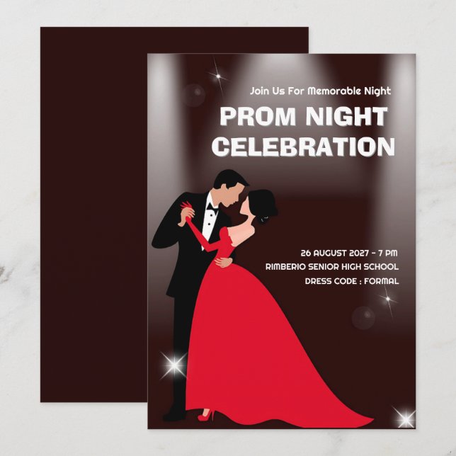 Red Mörk Red Modern Illustrative Prom Natt Inbjudningar (Fram/baksida)