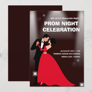Red Mörk Red Modern Illustrative Prom Natt Inbjudningar