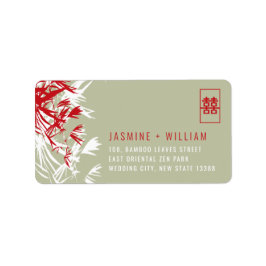 Red & Moss Bamboo Löv Chinese Bröllop Adress L Adressetikett