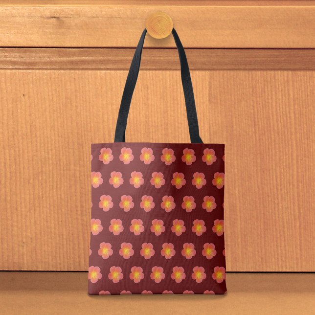 Red Moss Rose Seamless Pattern Tote Bag Tygkasse (Tote bag with seamless pattern of a red moss rose)