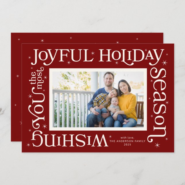 Red Most Joyful Holiday Season Photo Holiday Card Julkort (Fram/baksida)