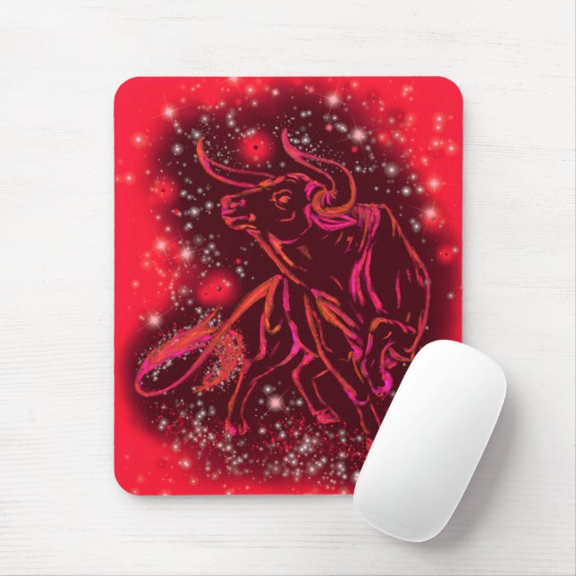 Red Mouse Pad Bull under stjärnnatten Musmatta (Med mus)