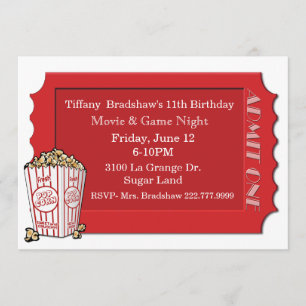 Red Movie Biljett Party-inbjudan Inbjudningar