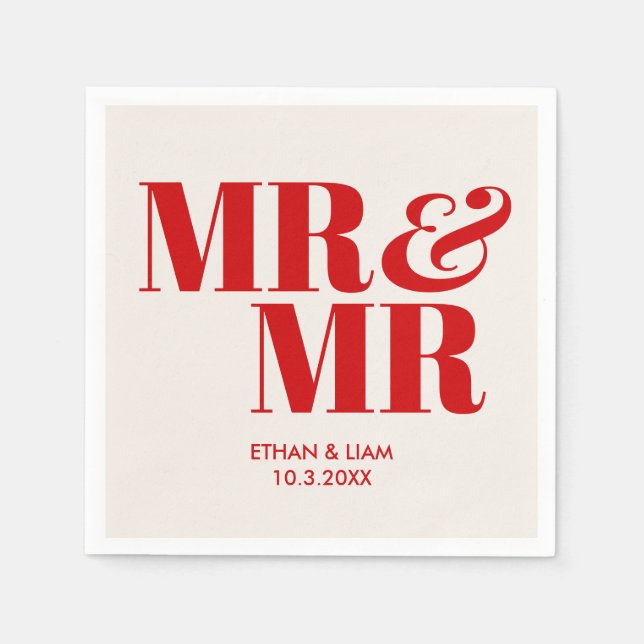 Red Mr & Groom Personlig Bröllop Napkins Pappersservett (Framsidan)