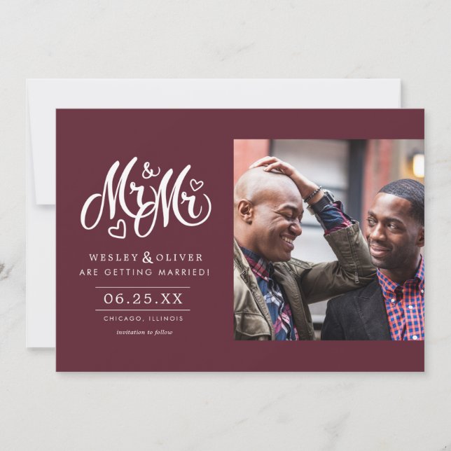 Red Mr & Mr. Script - Spara datumet med foto (Framsida)