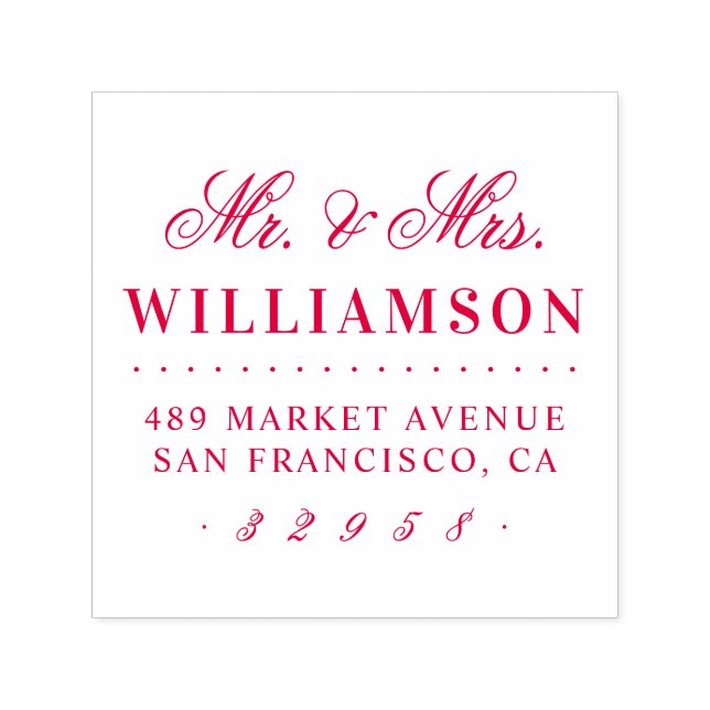 Red Mr. & Mrs Family Namn Bröllop Returadress Självfärgande Stämpel (Design)