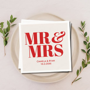 Red Mr & Mrs Personlig Bröllop Napkins Pappersservett