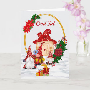 Red Mr och Mrs Gnome God Jul Kort