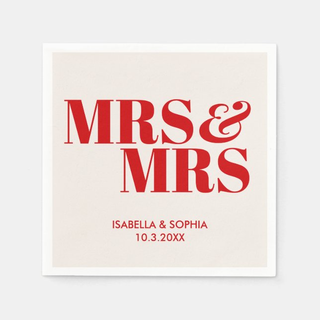 Red Mrs & Mrs Bride Personlig Bröllop Napkins Pappersservett (Framsidan)
