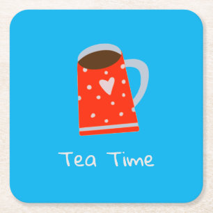 Red Mugg Tea Time Papper Underlägg Kvadrat