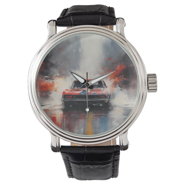 Red  Muscle Car head on Armbandsur (Framsida)