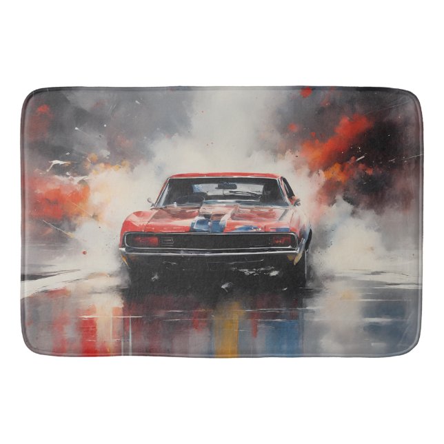 Red Muscle Car med huvudet på Badrumsmatta (Framsidan)