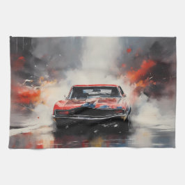 Red Muscle Car med huvudet på Kökshandduk