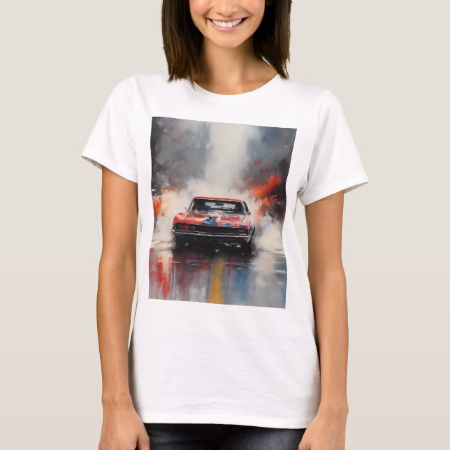 Red Muscle Car med huvudet på T Shirt (Framsida)