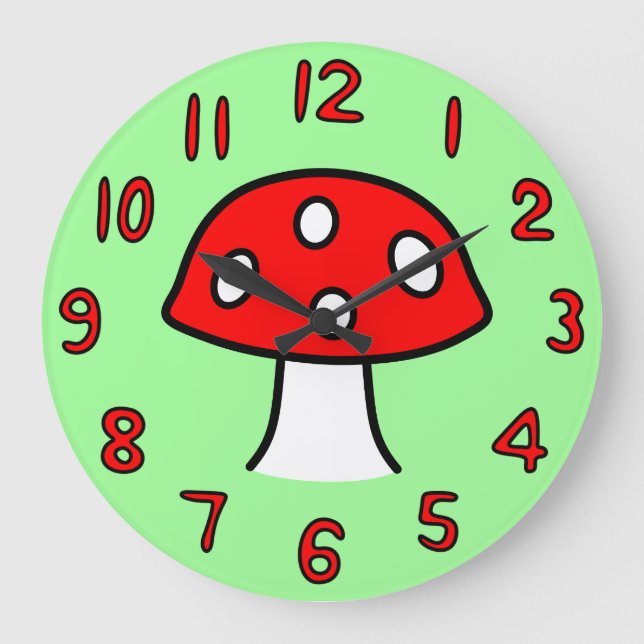 Red Mushroom Clock Stor Klocka (Framsida)