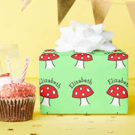 Red Mushroom Namn Wrapping Papper Presentpapper