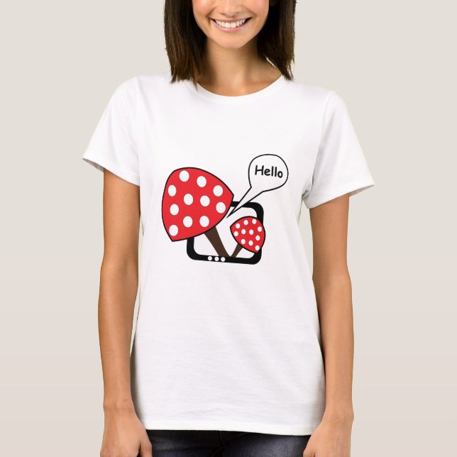 Red Mushroom som säger Hej från TV T Shirt (Framsida)