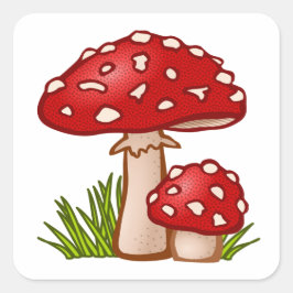 Red Mushroom Tecknad Fyrkantigt Klistermärke