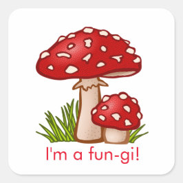 Red Mushroom Tecknad Fyrkantigt Klistermärke