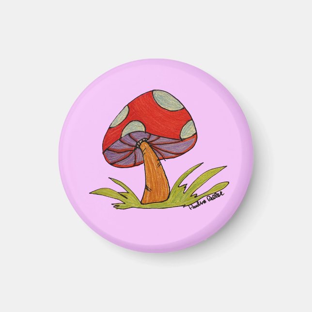 Red Mushroom with purple background Magnet (Framsidan)
