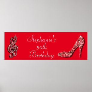 Red Music Note och Stiletto 50:e födelsedagen Poster