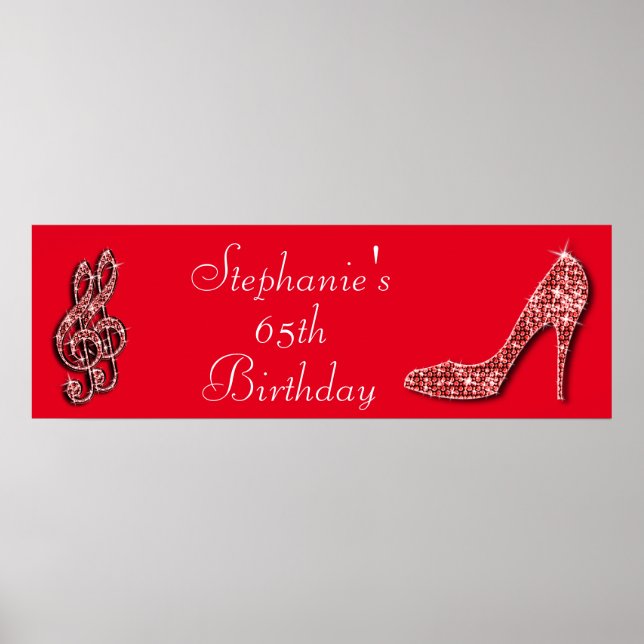 Red Music Note och Stiletto 65e Birthday Poster (Framsidan)
