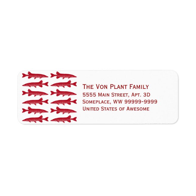 Red Muskie Fish Returadress Etikett (Framsidan)