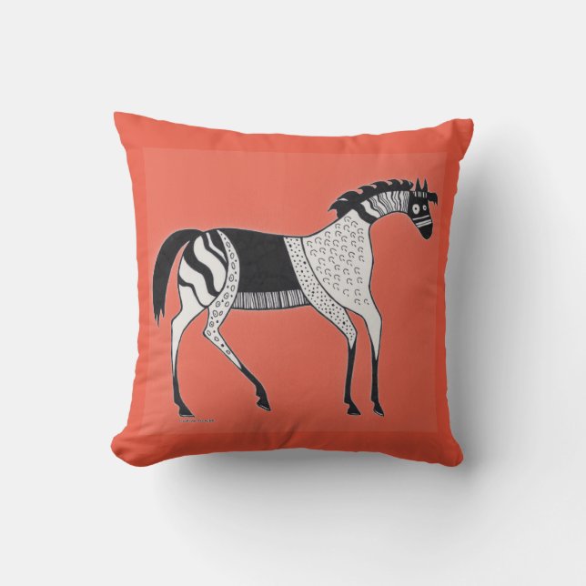 Red Mycenaean Grekiska Inspired Horse Pillow Kudde (Framsida)