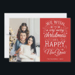 Red Mycket God jul Photo Julkort<br><div class="desc">Typografidrivna foto-helgdagskort med ord "vi önskar er ett mycket god jul och ett Gott nytt år".</div>