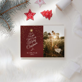 Red Mycket God jul Träd Family Porträtt Julkort