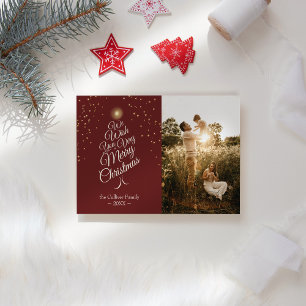 Red Mycket God jul Träd Family Porträtt Julkort