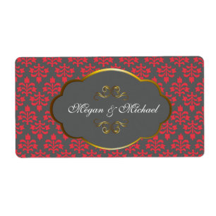 Red n Brown Damask bröllopsetiketter Fraktsedel
