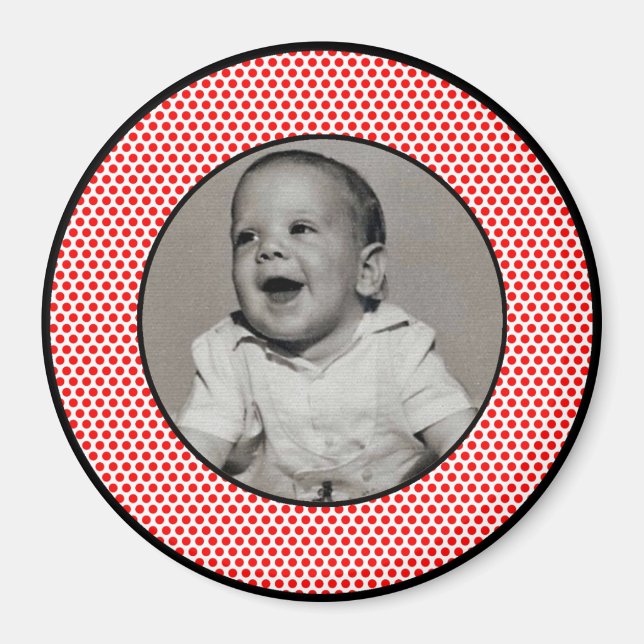 Red n White Dots Black Trim Photo Ram Magnet (Framsidan)