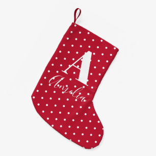 Red Namn Monogram Polka dots Dubbla Side Liten Julstrumpa
