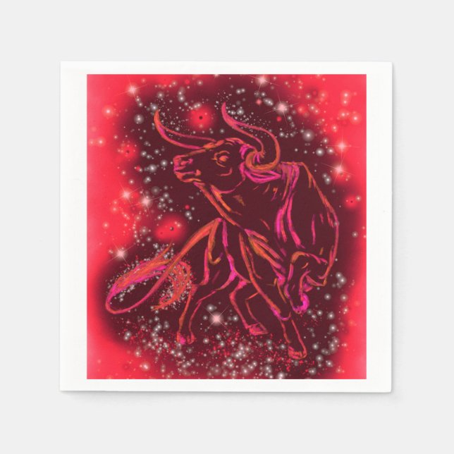 Red Napkins Bull som går på Starry Nght Pappersservett (Framsidan)