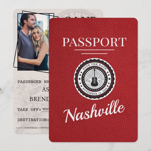 Red Nashville Passport Spara datum Datumet (Fram/baksida)
