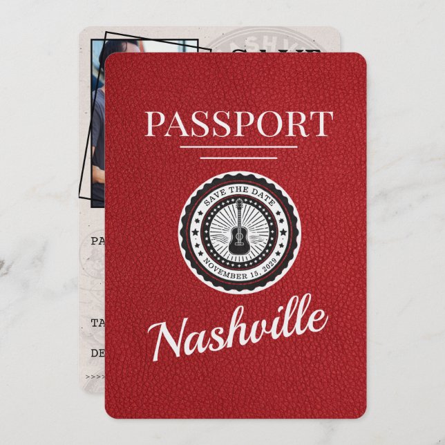 Red Nashville Passport Spara datum Spara Datumet (Fram/baksida)