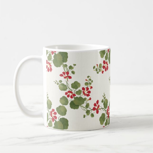 Red Nasturtium Cream Background Kaffemugg (Vänster)