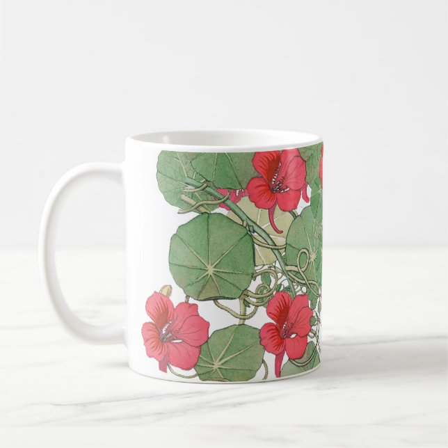Red Nasturtiums | Antique Lithograph 1896 Kaffemugg (Vänster)