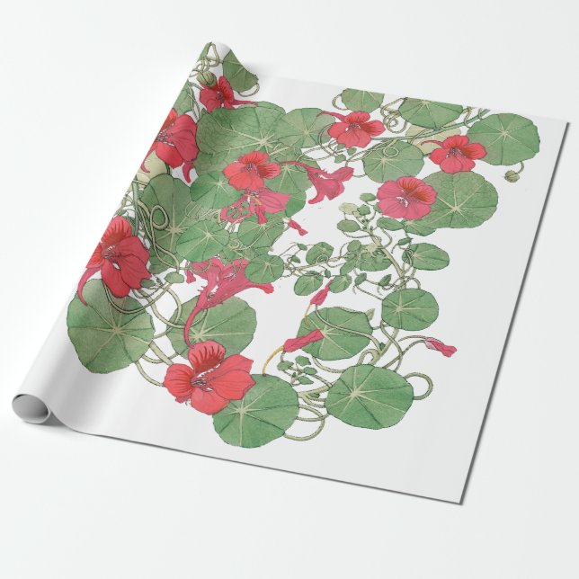 Red Nasturtiums | Antique Lithograph 1896 Presentpapper (Utrullad)