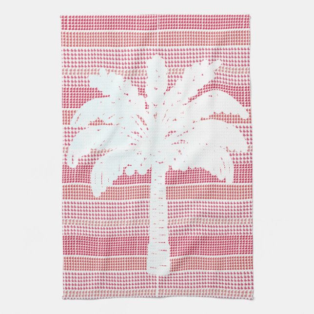 RED-nät med Handflatan Träd Tea Towel Kökshandduk (Vertikal)