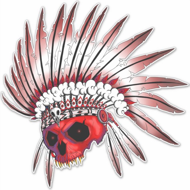 Red Native American skallart Klistermärken (Framsida)