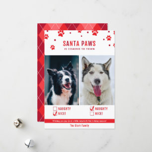 Red Naughty eller Nice 2 Hund julfoto Julkort