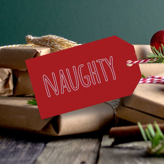 Red Naughty jul Helgdag Presentetikett (Red naughty gift tags for your naughty gifts)