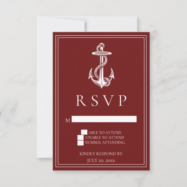 Red Nautical Anchor Bröllop OSA Card Kort (Framsida)