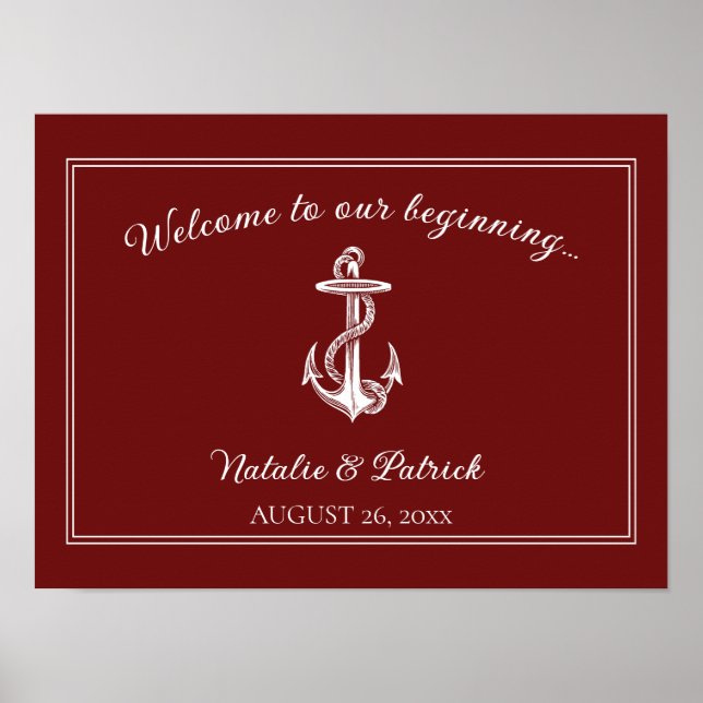 Red Nautical Anchor Bröllop Poster (Framsidan)