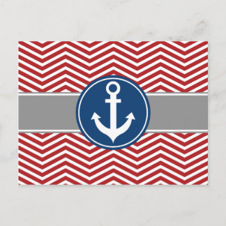 Red Nautical Anchor Chevron Vykort