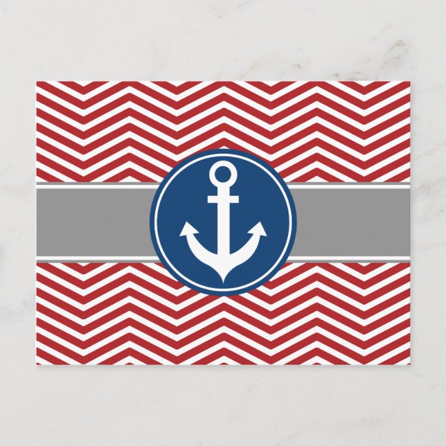 Red Nautical Anchor Chevron Vykort (Framsida)